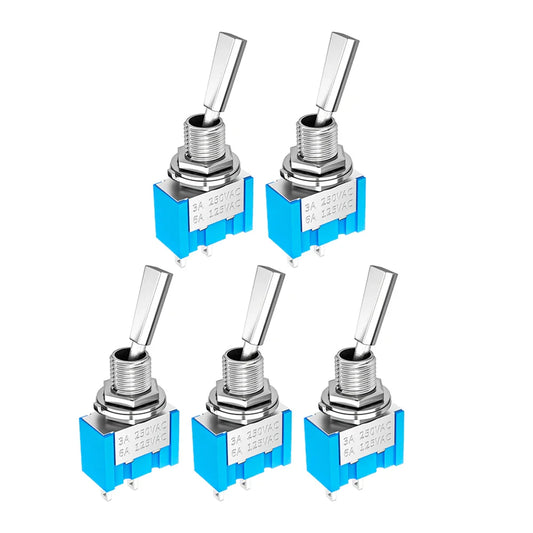 DaierTek 5PCS 2-Pin Mini Toggle Switch – SPST 2-Position ON/OFF Flat Handle Latching Switch for Car & Truck with Solder Terminals