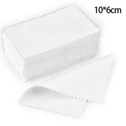 50pcs Silver Polishing Cloths 10x6.5cm & 8x8cm – Soft Cleaning Wipes for Necklaces, Rings & Jewelry Care