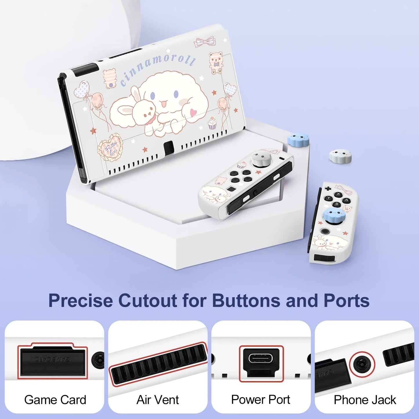 Adorable Big-Eared Dog Switch Case: Compatible with Nintendo Switch OLED/NS - Includes 4 Cloud Joystick Caps - Protect and Personalize Your Console