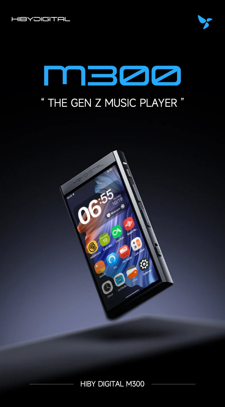 HiBy Digital M300 Android 13 Music Player - MP3, HiFi Audio, Bluetooth, WiFi, USB DAC, DSD, FM Radio, Dual Mic, Built-in Speaker, 29hr Battery