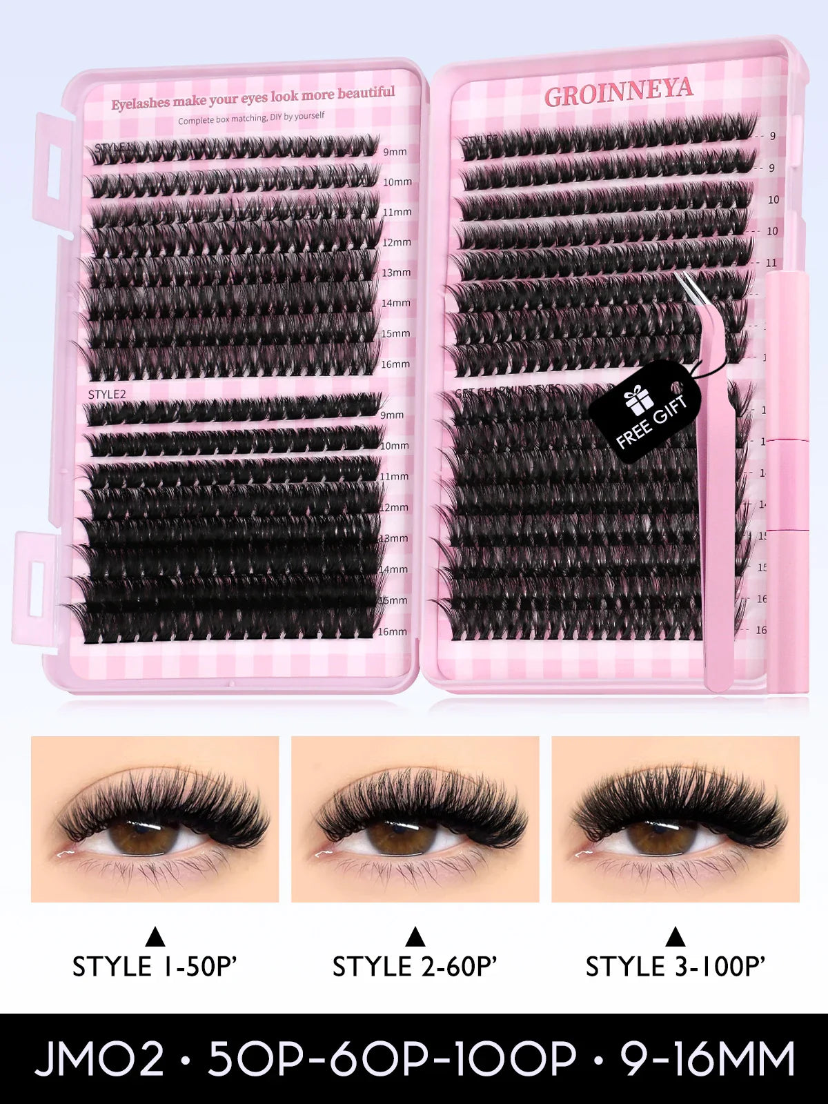GROINNEYA Eyelash Clusters Kit – Large Capacity Wispy Individual Lashes for Natural DIY Extensions, Beginner-Friendly