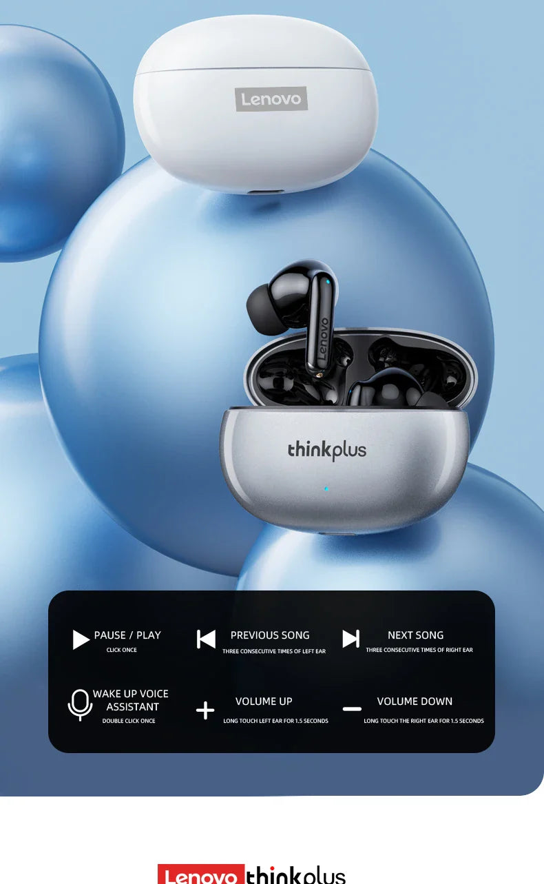 Lenovo Thinkplus XT88 In-Ear Bluetooth Earphones — Dual Mic, Stereo Noise Reduction, Bass HiFi Touch Earbuds