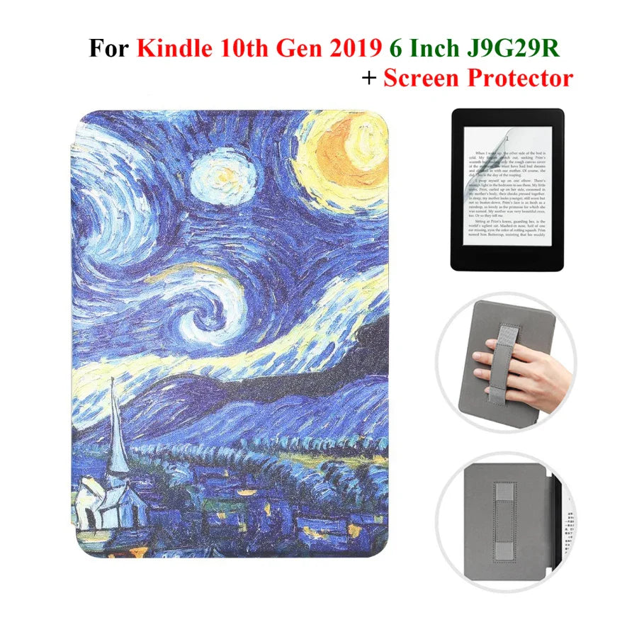Kindle 10th Gen 6" Leather Case – Hand Strap & Screen Protector Cover with Wake/Sleep Function (2019, J9G29R)