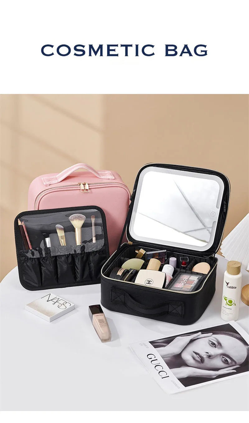 LED Cosmetic Case with Lights & Mirror – Large Capacity Luxury Makeup Bag with Premium Feel
