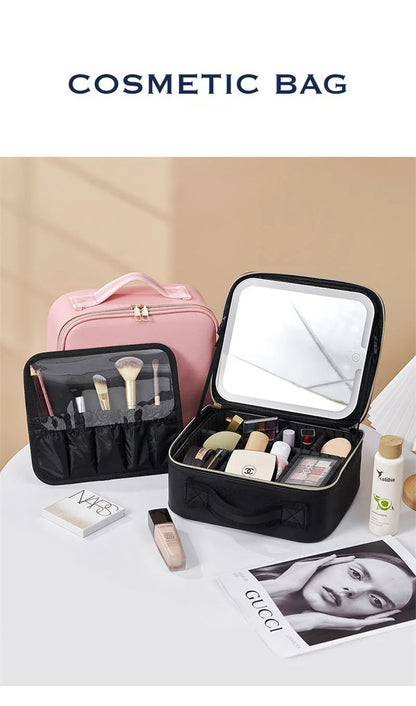 LED Cosmetic Case with Lights & Mirror – Large Capacity Luxury Makeup Bag with Premium Feel