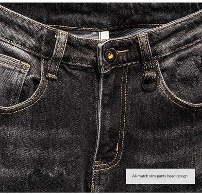 Luxury Korean Streetwear Slim Fit Denim Jeans – Punk Style with 3D Embroidery for Spring & Autumn