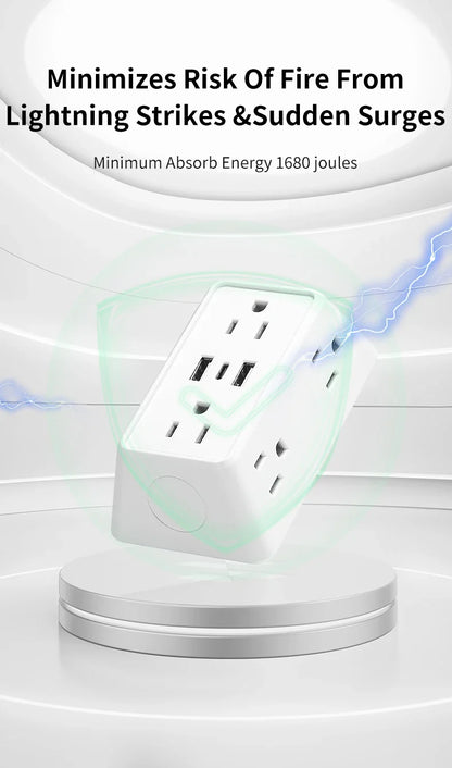 9-in-1 Power Strip – 2 USB Sockets, 1 Type-C Socket, 6 AC Sockets, Compact Wall Plug Power Expander