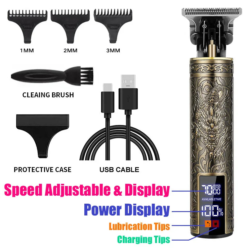 Vintage T9 Professional Electric Hair Clipper & Beard Trimmer – USB Rechargeable Portable Grooming Shaver for Men’s Hair Care & Styling Tool