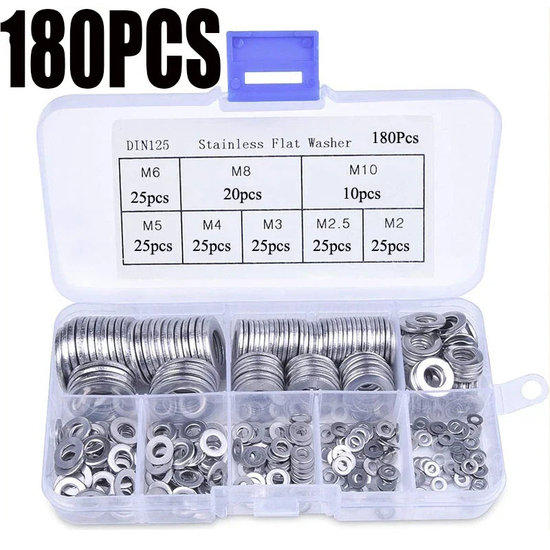 Stainless Steel Sealing Gasket Washer Set - 180pcs M2-M10 Sump Plug Oil Seals for General Repair - Solid and Durable