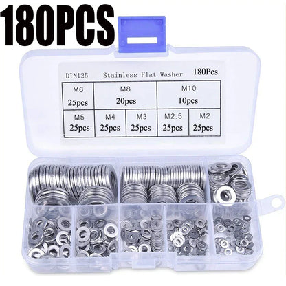 Stainless Steel Sealing Gasket Washer Set - 180pcs M2-M10 Sump Plug Oil Seals for General Repair - Solid and Durable