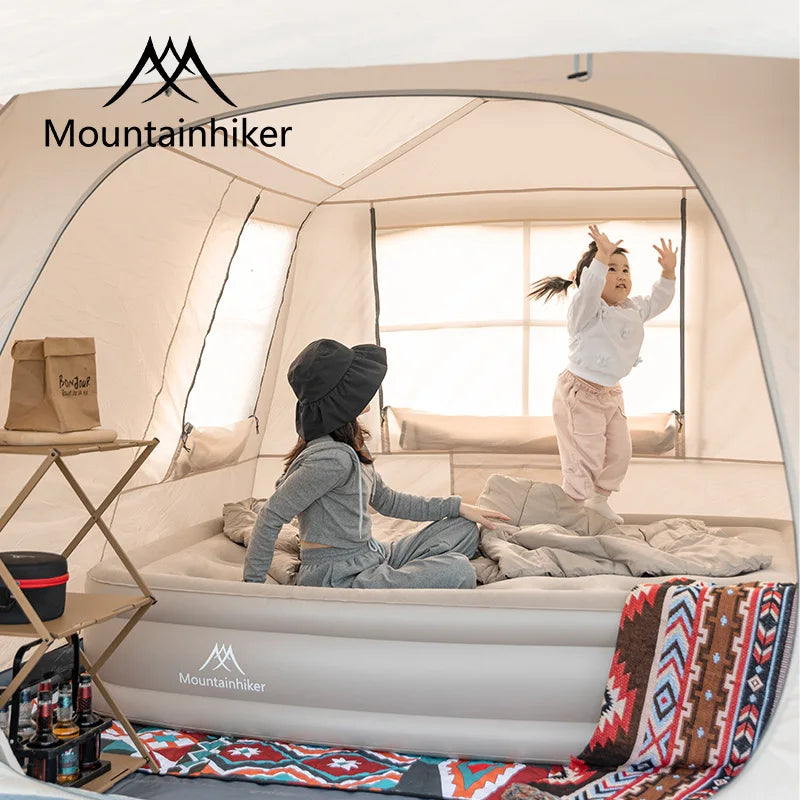 MOUNTAINHIKER 2025 Inflatable Air Mattress – PVC Glamping Sleeping Mat with Built-in Pump for 1-3 Persons