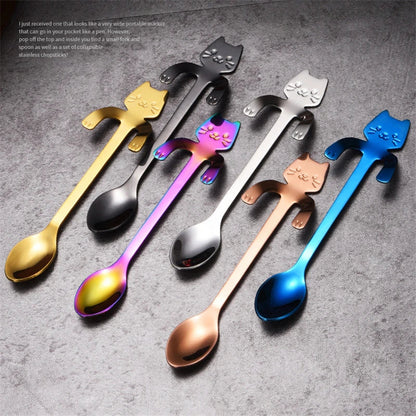 Stainless Steel Cat-Shaped Coffee Spoon – Cute Teaspoon Dessert & Ice Cream Mini Scoop for Kitchen Tableware