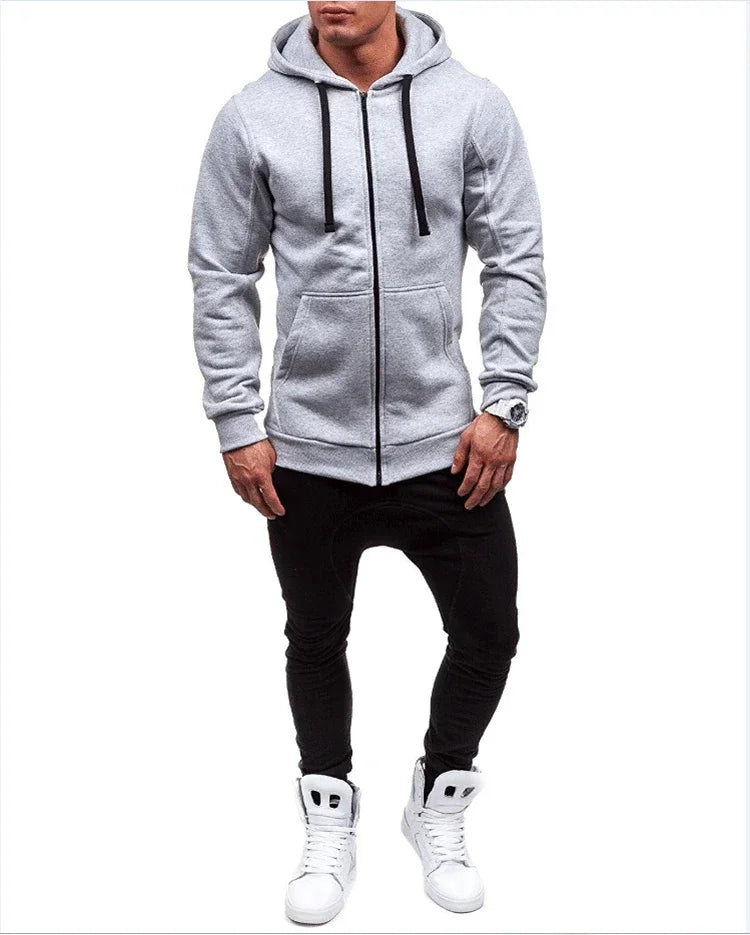 Men’s Casual Zip Hoodie – Solid Color Hooded Sweatshirt Jacket Cardigan for Spring & Autumn