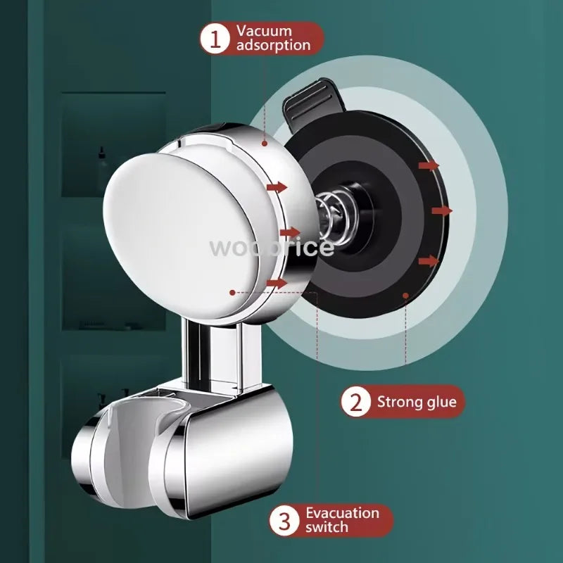 360° Adjustable Shower Head Support – Suction Cup Holder with Plating for Bathroom Wall Mount and Shower Rail