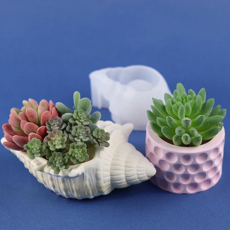 Cute Elephant Hedgehog Conch Geometric Modeling Silicone Mold - Concrete Cement Fleshy Flower Pot, Epoxy Resin Plaster Mould