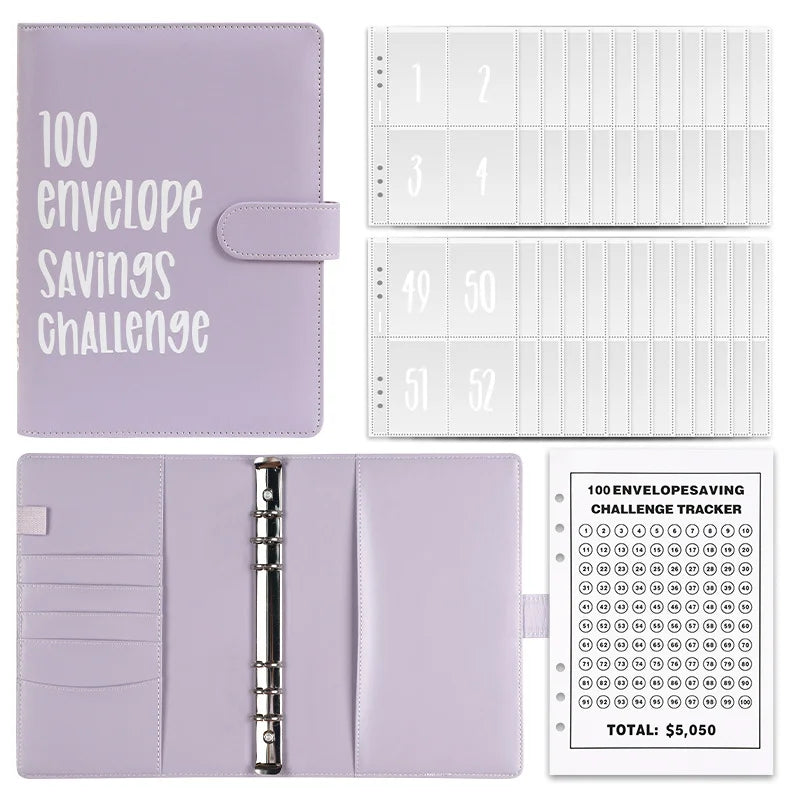 100 Envelopes Money Saving Challenge Binder – Password Lock Budget Organizer for Cash, Cost & Expense Management Notebook