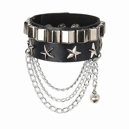 Punk Rock Hip Hop PU Leather Bracelet – Unisex Skull, Pentagram & Rivet Chain Bracelet, Trendy Party Jewelry Accessory