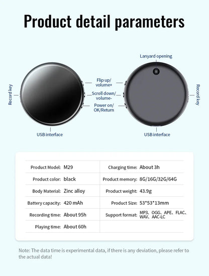 Digital Voice Recorder 64GB – Activated USB Flash Magnet Dictaphone with HD Noise Reduction, 100-Hour Audio & MP3 Player
