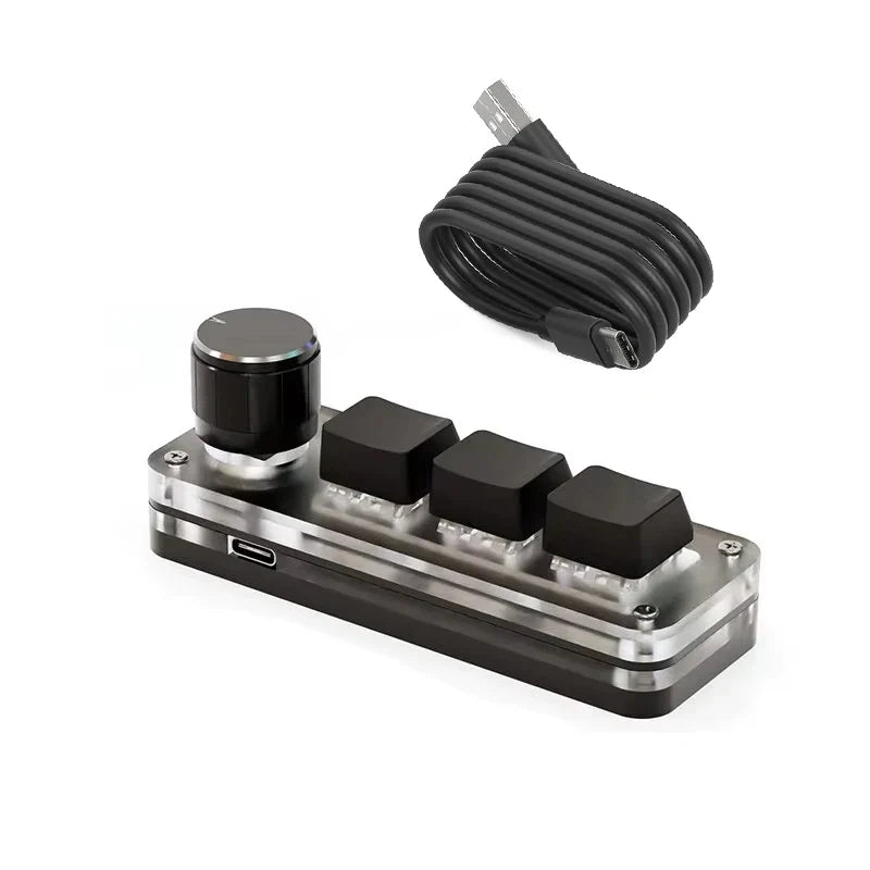 RGB Macropad Mini Programming Keyboard with Knob – Hot Swappable 3-Key Custom Gaming & Photoshop Controller