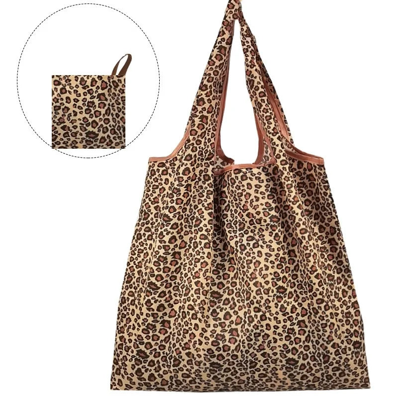 Large Capacity Leopard Print Handbag – Women’s Daily Folding Shopping Tote