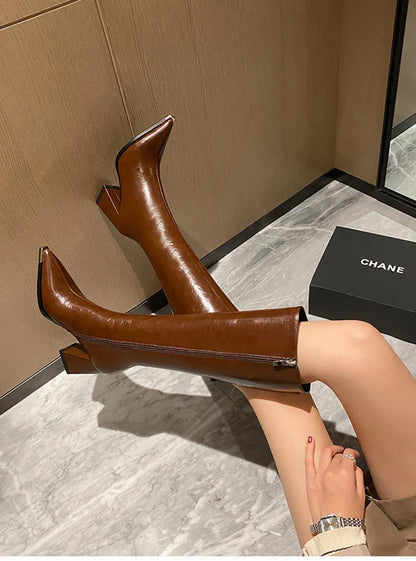 Pointed Toe Women's High Boots – Fashionable Side Zipper Long Booties, Elegant Party High Heel Shoes for Winter