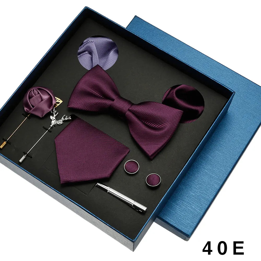 Red & Blue Classic Silk Tie Set for Men - Pocket Square & Cufflinks, Solid Color Necktie for Parties & Weddings