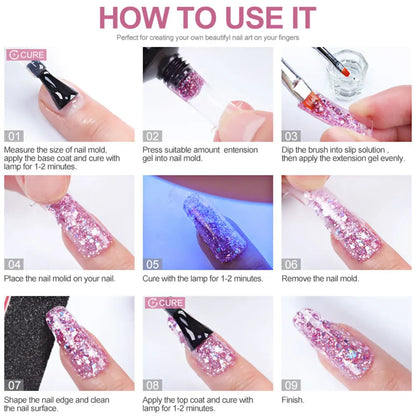 LIMEGIRL 30ml Nail Extension Gel – Glitter Soak-Off Acrylic UV Poly Gel for Quick Nail Build & Manicure