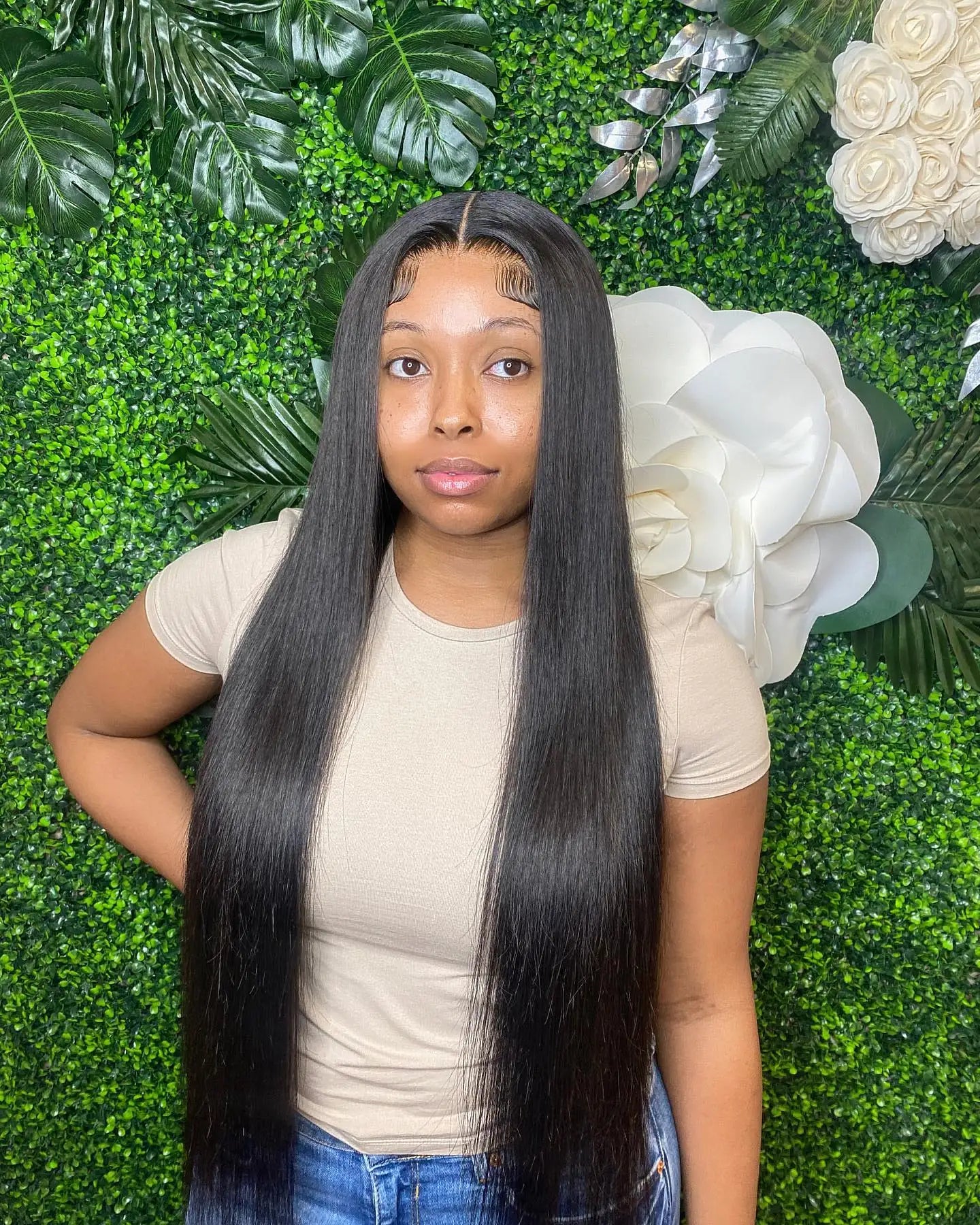Pre-Cut Glueless 13x6 HD Lace Frontal Wig – 40 Inch Straight Human Hair, Pre-Plucked Ready-to-Wear for Women