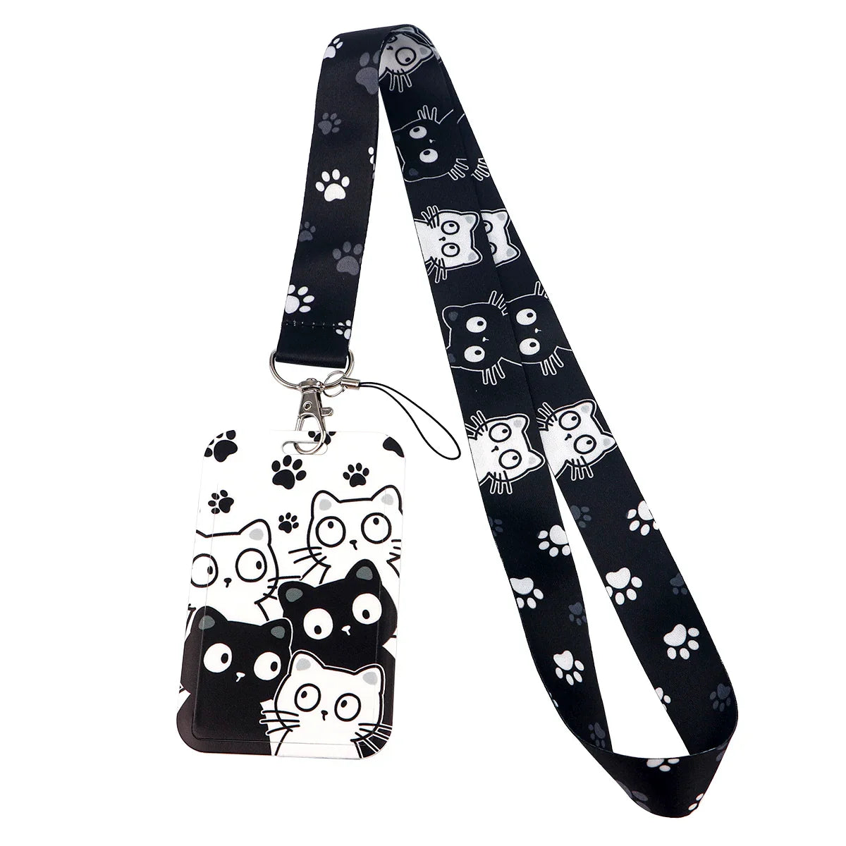 LX1293 Cartoon Black Cat Lanyard – Keychain, ID & Credit Card Holder, Phone Charm Neck Strap, Badge Accessories