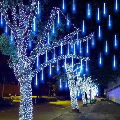 LED Meteor Shower Rain Lights – Waterproof Falling Raindrop Fairy String Light for Christmas, Holiday and Patio Decor, 30CM