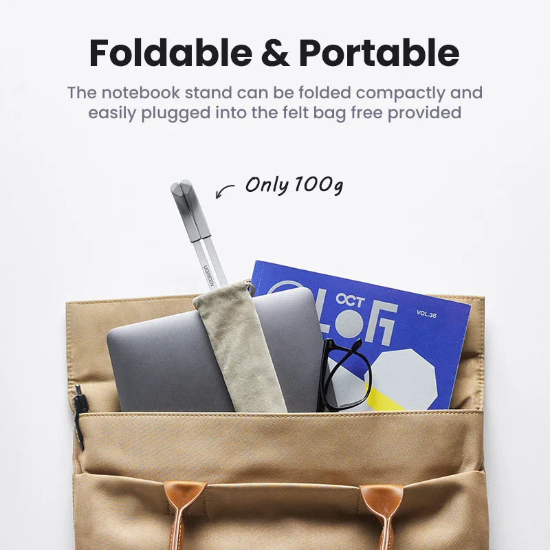 UGREEN Foldable Aluminum Laptop Stand - Vertical Notebook Holder for MacBook Pro Air, Tablet & Phone Support