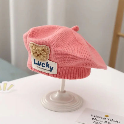 Flower Baby Beret Hat - Warm Knitted Winter Beanie Cap for Infant Girls & Toddlers
