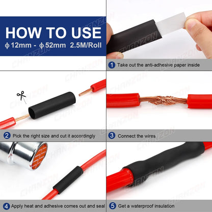 1.22M-2.5M Heat Shrink Tube with Glue – 4:1 Double Wall Adhesive Lined, Waterproof Marine Grade Shrinking Wrap for Wire