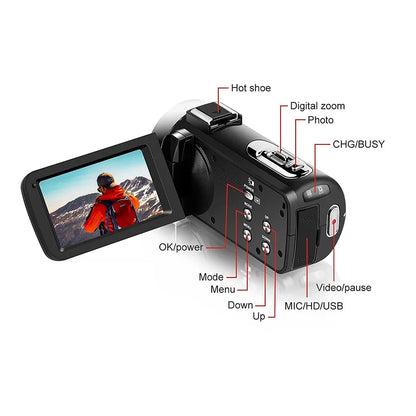 4K Digital Video Camera – 42MP 2-in-1 Photo & Video Camcorder, 18X Zoom, 3.0-inch Rotatable Screen, High Definition