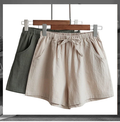 Women’s Cotton Linen High Waist Shorts — Black Casual Fashion Workout Sport Shorts