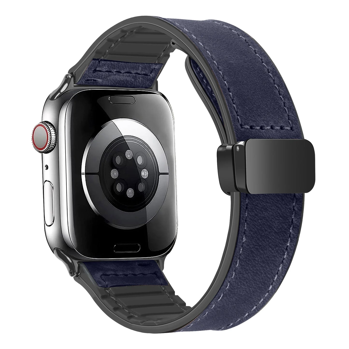 Leather Strap for Apple Watch – Compatible with Series 5-10, Ultra, SE, 40-49mm, Men’s Silicone & Leather iWatch Band