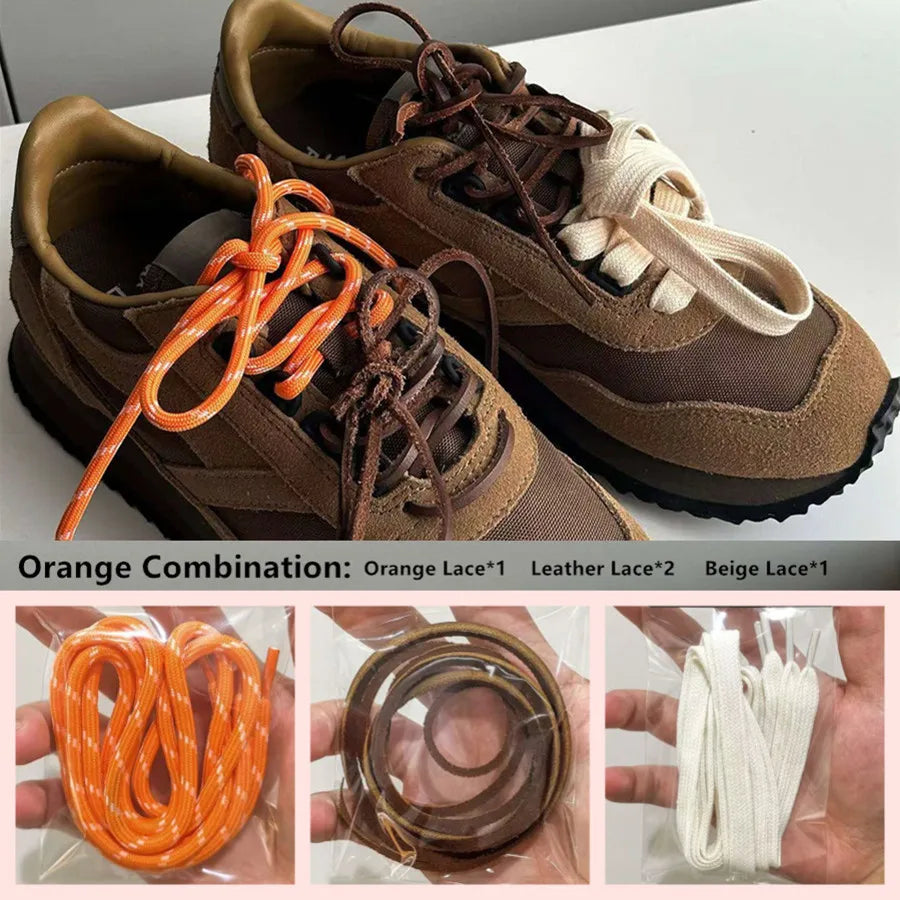 4PCS Vintage DE Leather Shoelaces Set – Round & Flat DIY Sports Casual Shoe Laces Combination
