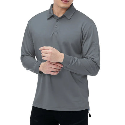 Men’s Lightweight Long Sleeve Polo Shirt — Performance Tactical Outdoor Hiking & Golf Shirt