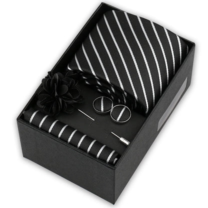Men’s 4-Piece Tie Set Gift Box - Elegant Necktie with Handkerchief, Cufflinks & Brooch for Business, Wedding & Suit Accessories