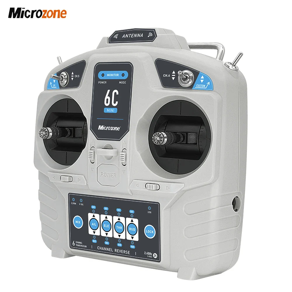MicroZone MC6C-Mini V2 2.4G 6CH RC Controller — MC7RB Receiver for Fixed-Wing, Car, Boat & Airplane Toys