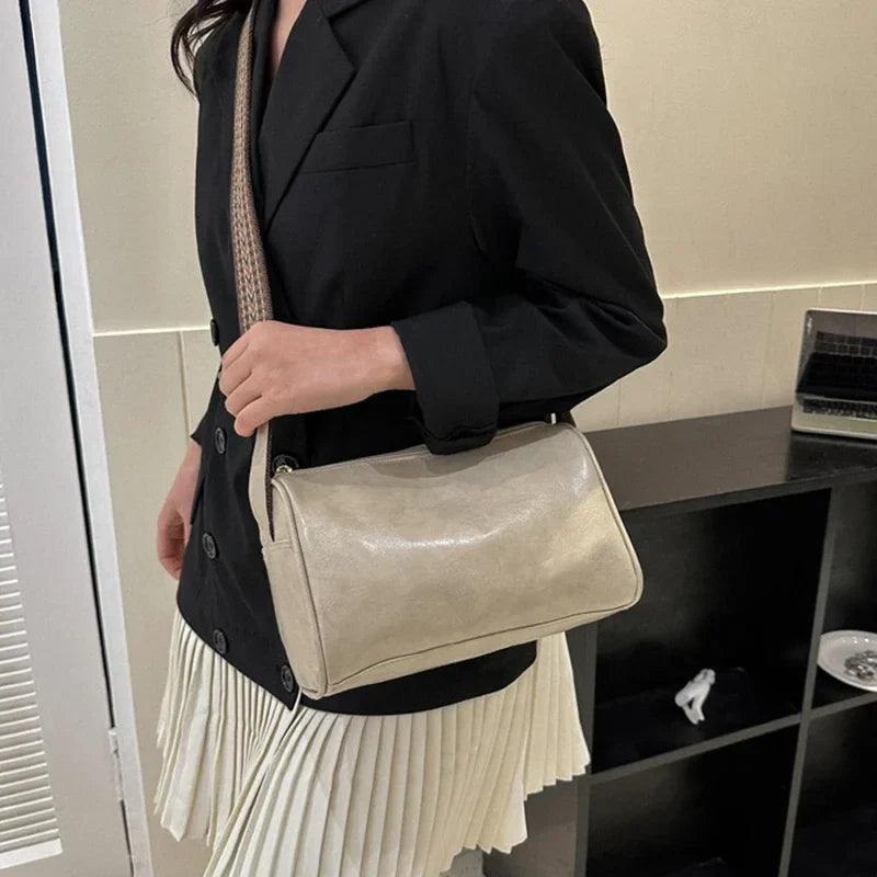 Vintage PU Leather Boston Handbag – Small Women’s Crossbody Purse for Casual Travel & Fashion