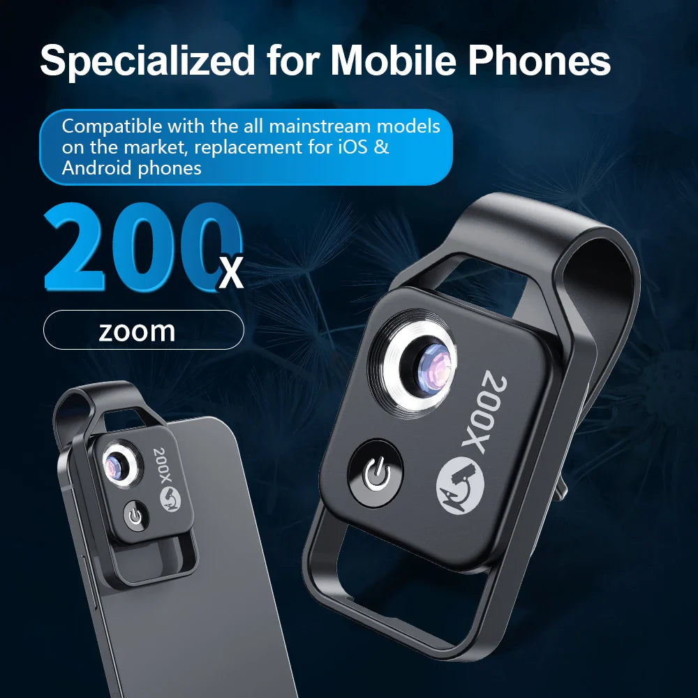 100X/200X Microscope Phone Lens with Clip – Magnifier for Plants, Insects, Hair, Skin, Jewelry & Jade Inspection