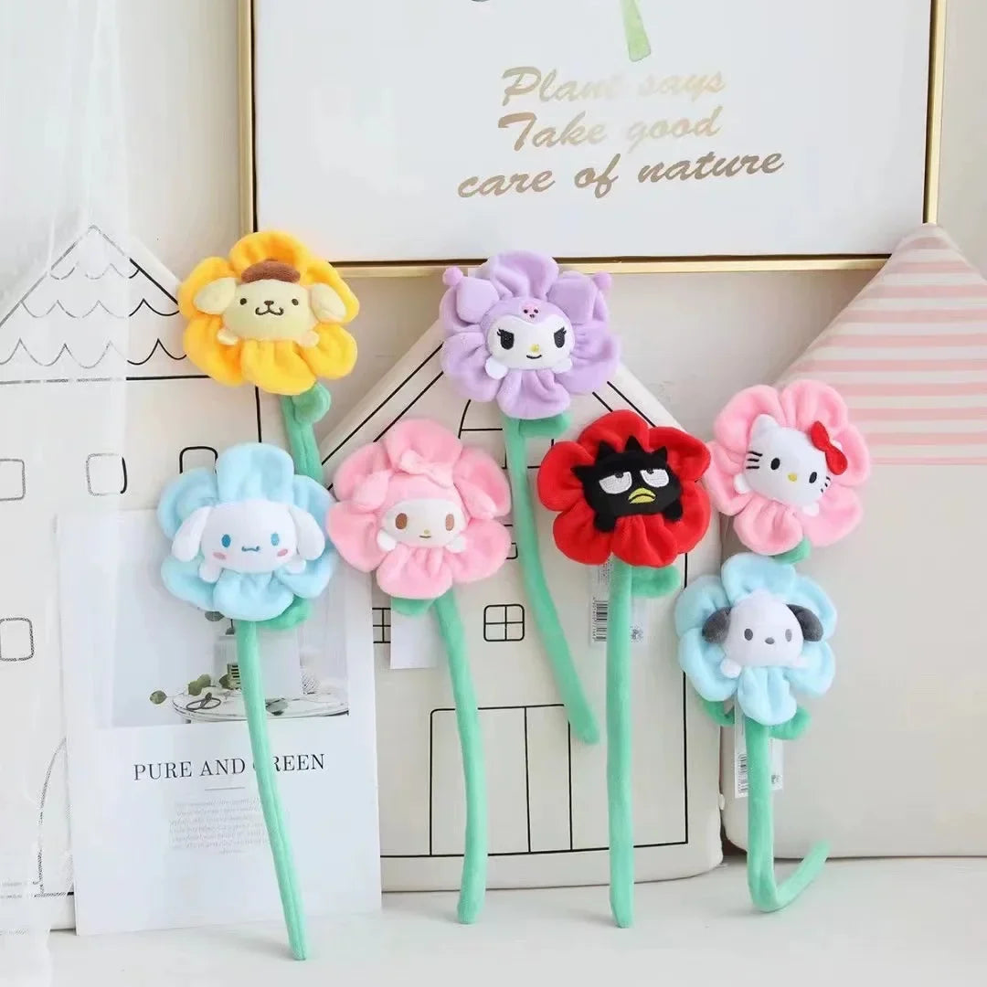 Sanrio Cartoon Plush Toys — Changeable Flower My Melody, Kuromi, Cinnamoroll, KT Cat & Purin Dog, Cute Anime Stuffed Doll