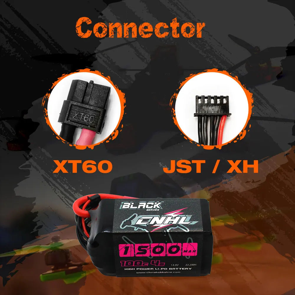 2PCS CNHL 4S 14.8V LiPo Battery – 1100mAh/1300mAh/1500mAh 130C with XT60 Plug for FPV Drone, Quadcopter, Airplane & Helicopter Hobby