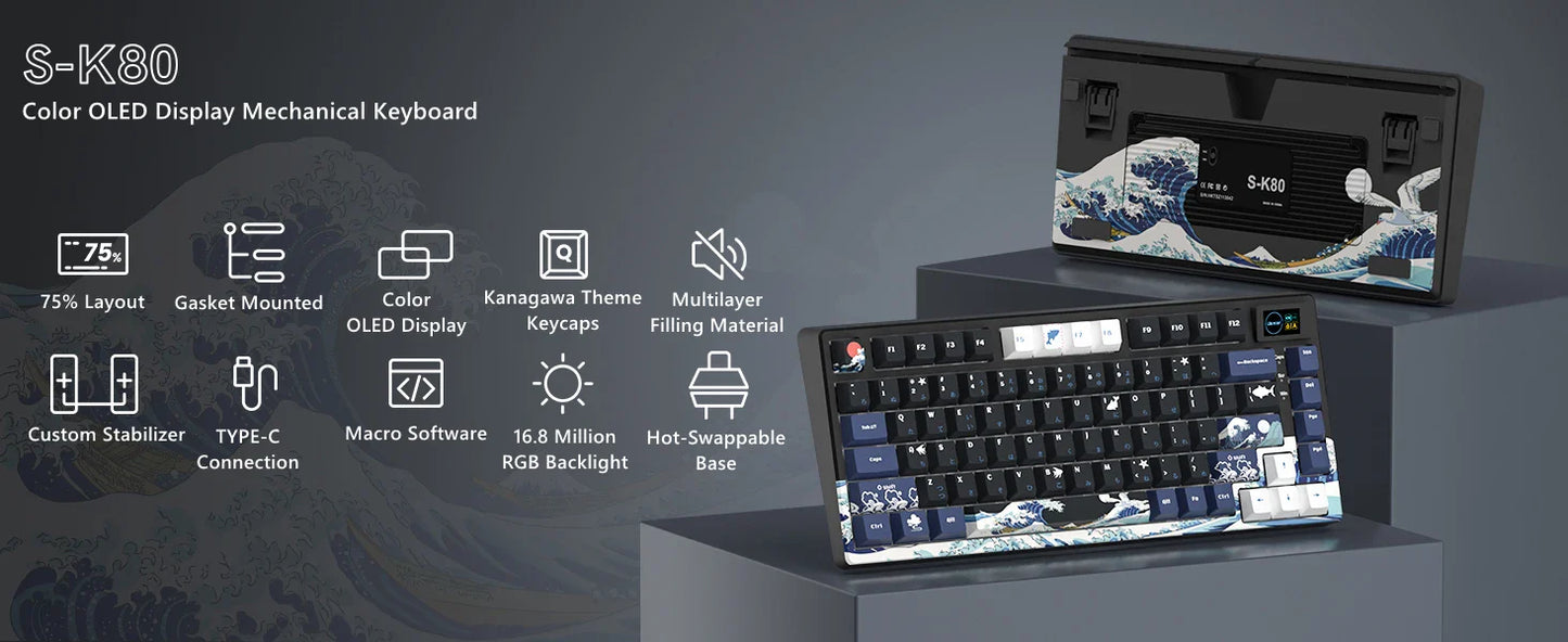 Wired Mechanical Gaming Keyboard with OLED Display – Hot-Swappable Pudding Keycaps, Full RGB Backlit for PC & Laptop
