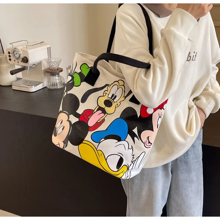 Disney Mickey Canvas Tote Bag – Large Capacity Shoulder Bag for Women & Students, Casual Handbag