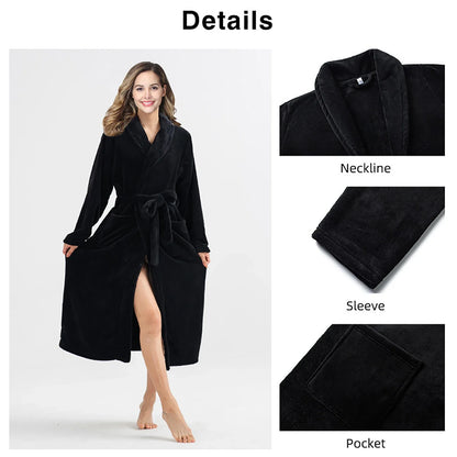 RONGTAI Women's Solid Color Lapel Bathrobe - Warm, Comfortable Long-Sleeved Robe for Autumn and Winter Homewear