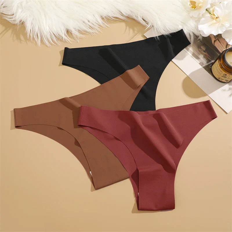 3Pcs Ultra-Thin Seamless Silk Women’s Panties – Sexy Low-Waist Stretch Bikini Briefs, XS-XXL