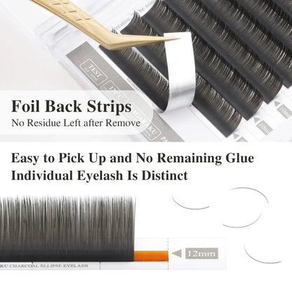 NAGARAKU Flat Ellipse Eyelashes — Matte Gray & Black Super Soft Natural Split-Tip Extension Lashes