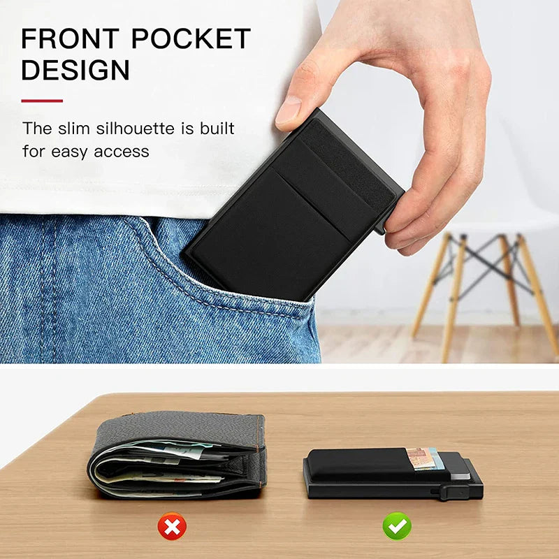 RFID Credit Card Holder for Men, Thin Slim Luxury Metal Mini Minimalist Wallet, Bank & ID Cardholder Case
